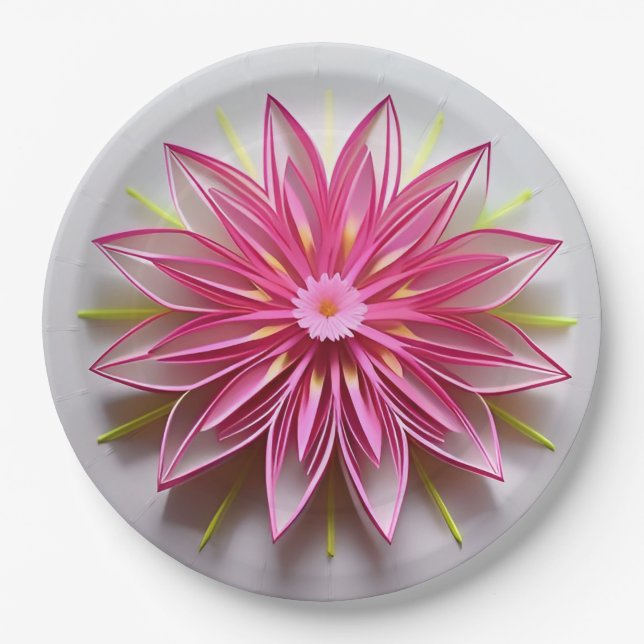 Assiettes En Carton Conception d'origami floral rose complexe (Devant)