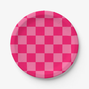 Assiettes En Carton Conception du Motif du vérificateur rose clair et