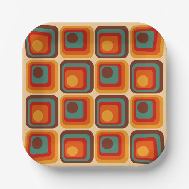 Assiettes En Carton Conception géométrique du style rétro de la mi-ann (Recto)