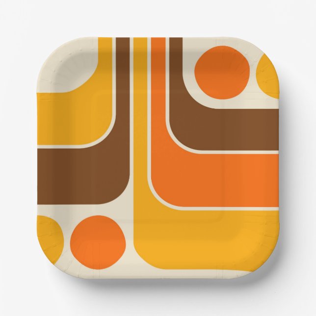 Assiettes En Carton Conception géométrique du style rétro de la mi-ann (Recto)