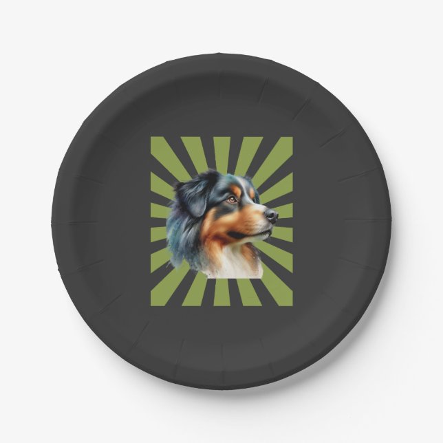 Assiettes En Carton Conception graphique rétro Border Collie Sunburst (Devant)