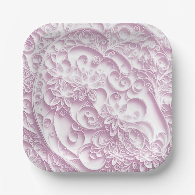 Assiettes En Carton Conception marguerite en papier rose (Recto)