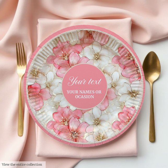 Assiettes En Carton Conception moderne de plaque d'anniversaire rose e (Modern dusty pink and gold birthday plate design)