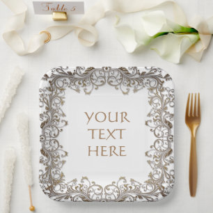 Assiettes En Carton Conception Ornementale Or Votre Propre