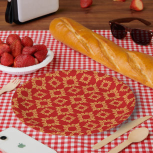 Assiettes En Carton Conception ornementale rouge et or
