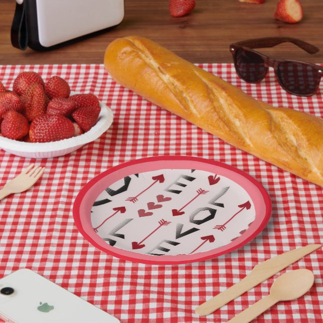Assiettes En Carton Conception romantique Flèche, Cœur & Amour (Pique-nique)