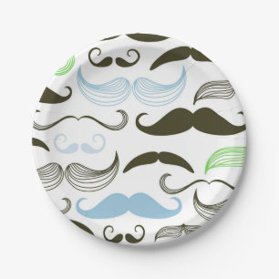 Assiettes En Carton Conception verte, bleue et noire de moustache