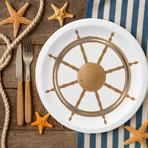 Assiettes En Carton Conception vintage de la boussole de roue du navir