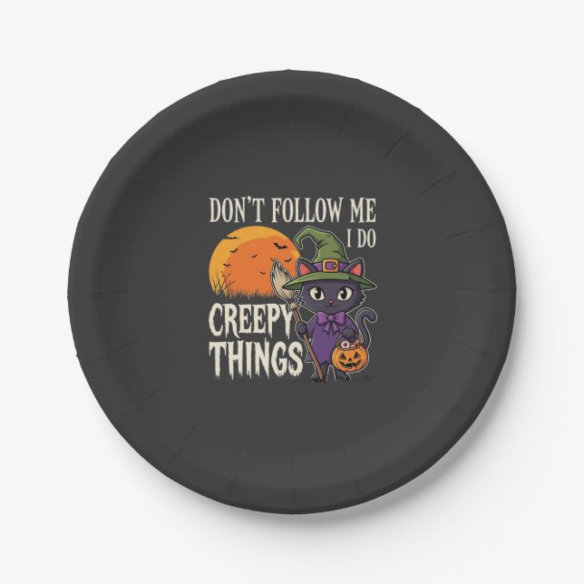 Assiettes En Carton Conceptions de chat de sorcière d'Halloween de cho (Devant)
