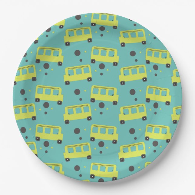 Assiettes En Carton Conducteur de bus scolaire Confetti Jaune Enseigna (Devant)
