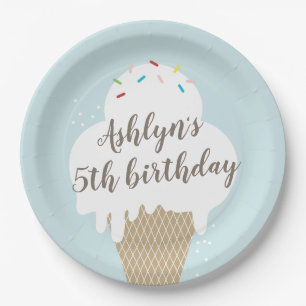 Assiettes En Carton Cône de Glace Arc-en-ciel Enfants Anniversaire