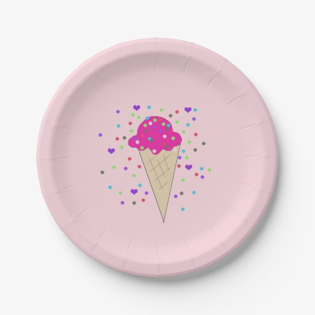 Assiettes En Carton Cône de glace au confetti (Devant)