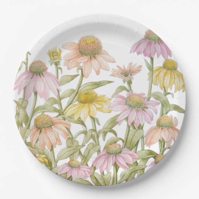 Assiettes En Carton Coneflowers Watercolor (Devant)