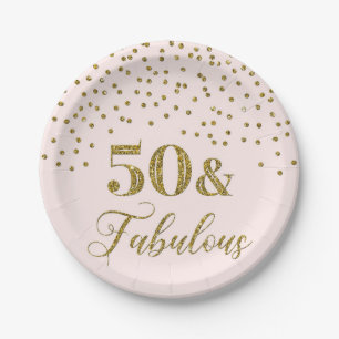 Assiettes En Carton Confetti 50e anniversaire de Blush Pink Gold