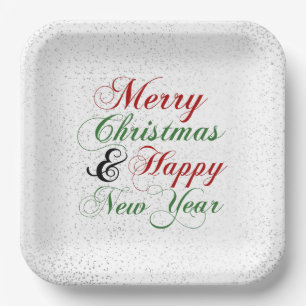 Assiettes En Carton Confetti Argent Joyeux Noël Bonne année