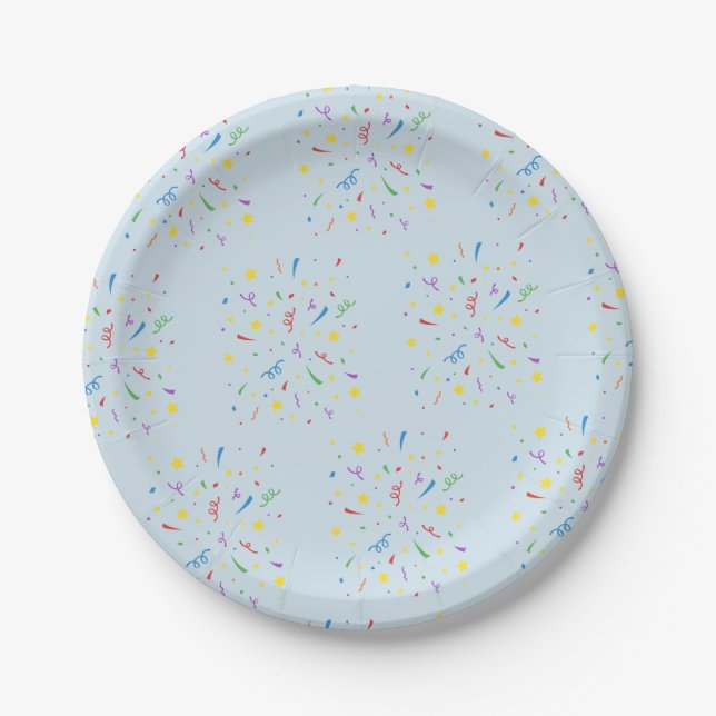 Assiettes En Carton Confetti Blue 1er anniversaire (Devant)