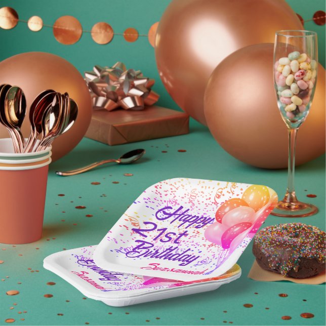 Assiettes En Carton Confetti coloré d'anniversaire avec ballons (Multi)