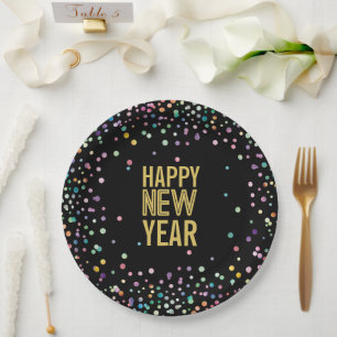 Assiettes En Carton Confetti coloré fête de la Réveillon du Nouvel An