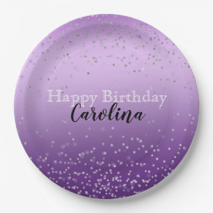 Assiettes En Carton Confetti d'argent Ombre violet