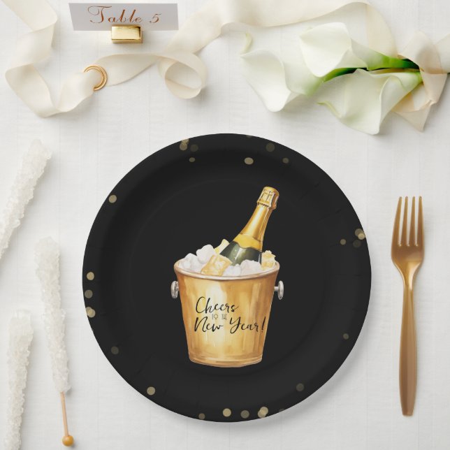 Assiettes En Carton Confetti d'or à la nouvelle année (Mariage)