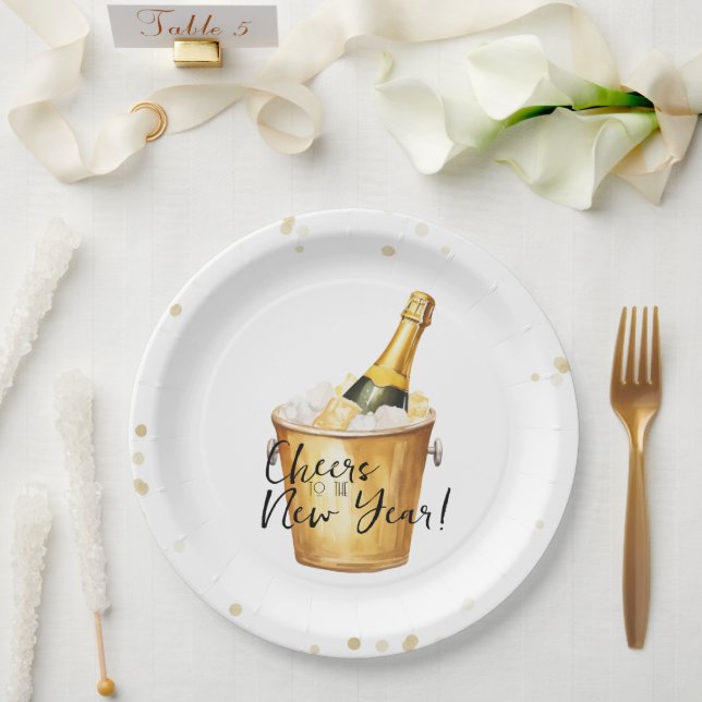 Assiettes En Carton Confetti d'or à la nouvelle année (Mariage)