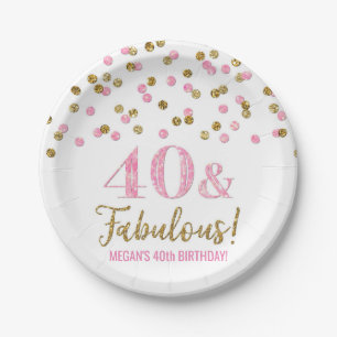 Assiettes En Carton Confetti d'or rose 40 et fabuleux anniversaire