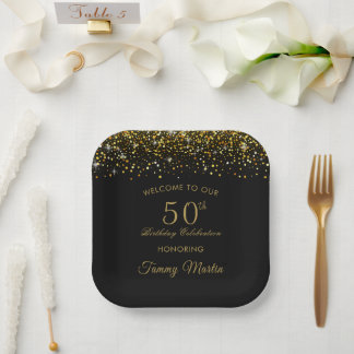 Assiettes En Carton Confetti en or opulent Plaques en papier 50e anniv