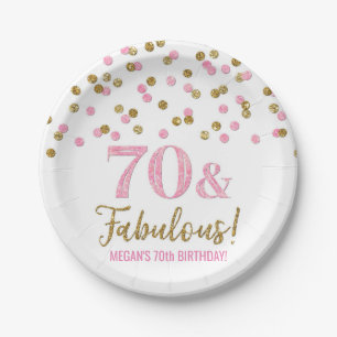 Assiettes En Carton Confetti en or rose 70 et fabuleux anniversaire