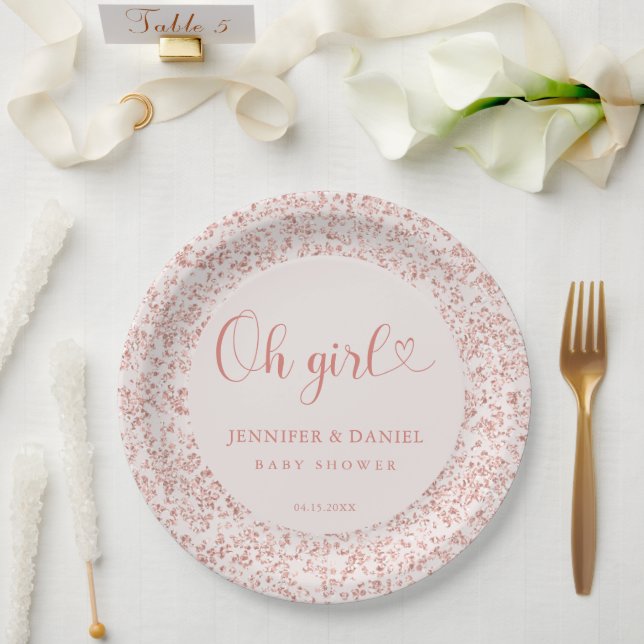 Assiettes En Carton Confetti Rose Gold Oh Girl Chic Cercle (Mariage)