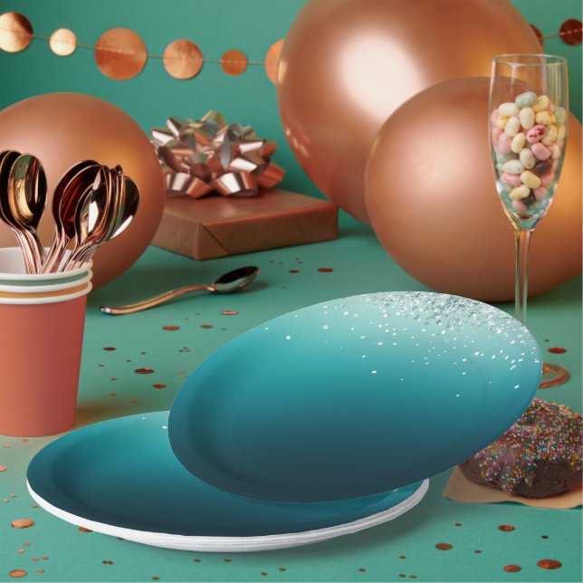 Assiettes En Carton Confetti turquoise en argent (Multi)