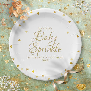 Assiettes En Carton Confettis de Bébé Cœur Doré Sprinkle / Shower