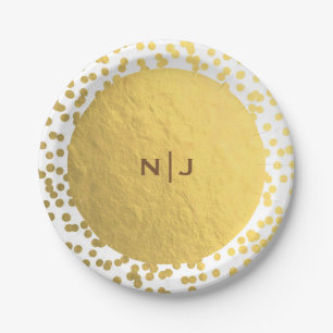 Assiettes En Carton Confettis en feuille d'or pour un mariage moderne