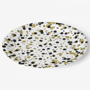 Assiettes En Carton Confettis noirs et dorés à motif à pois Moderne Si