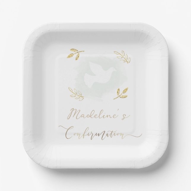 Assiettes En Carton Confirmation colombe blanche  (Recto)
