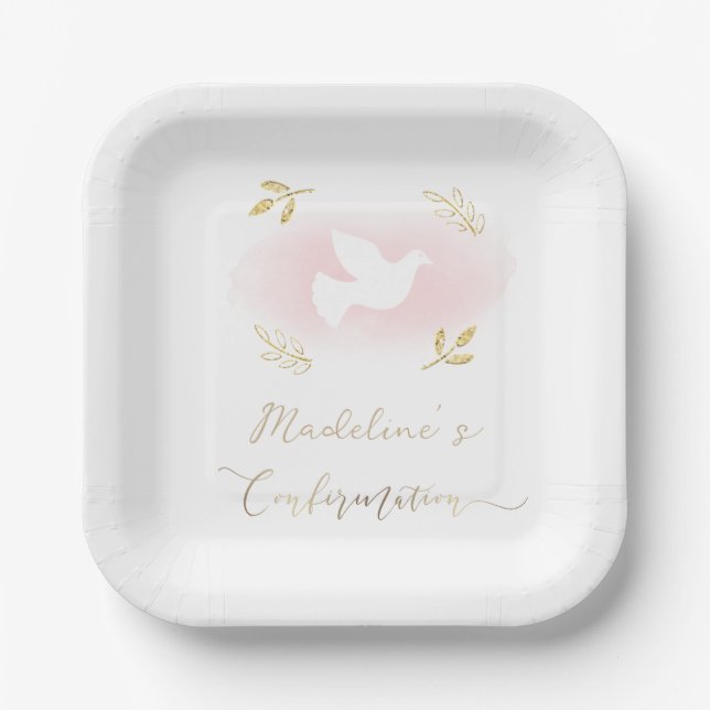 Assiettes En Carton Confirmation colombe blanche  (Recto)
