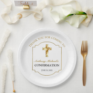 Assiettes En Carton Confirmation Elegant White Gold Cross Boys