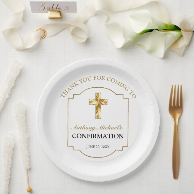 Assiettes En Carton Confirmation Elegant White Gold Cross Boys (Mariage)