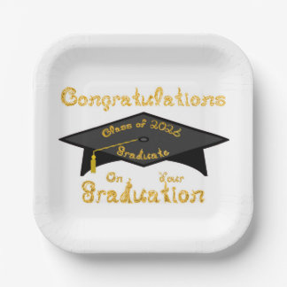 Assiettes En Carton Congratulations Class of 2026 Graduate Black Cap