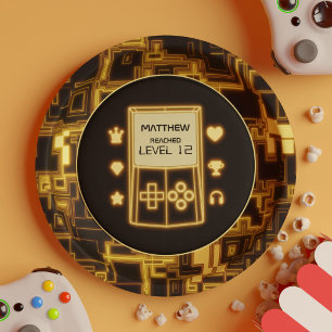 Assiettes En Carton Console de jeu rétro néon pour une fête d'annivers