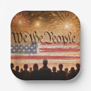 Assiettes En Carton Constitution des États-Unis avec feux d'artifice e