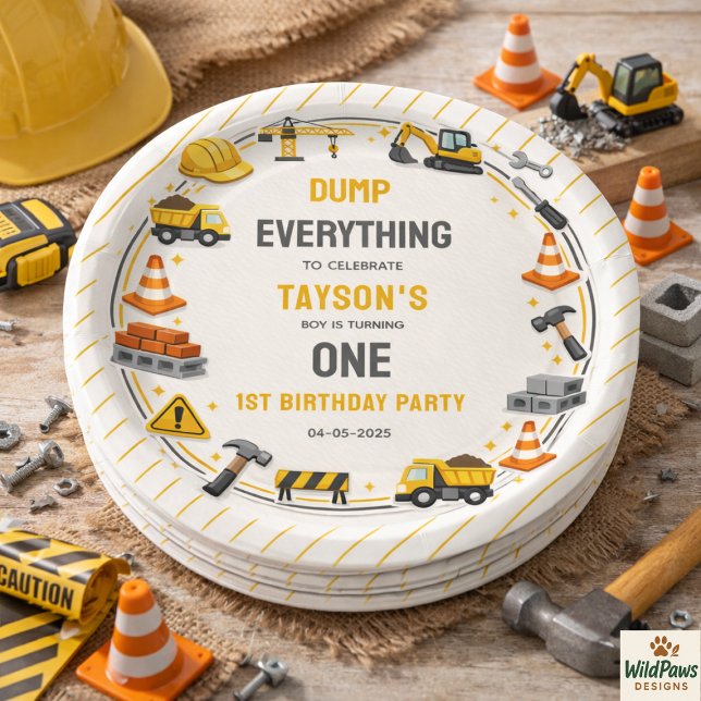 Assiettes En Carton Construction 1ST Birthday | Builder Truck Party (Construction 1ST Birthday | Builder Truck Party Paper Plates
)