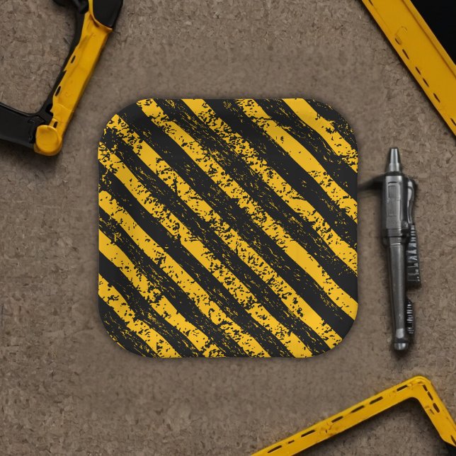 Assiettes En Carton Construction Baby shower jaune et noir (Créateur téléchargé)