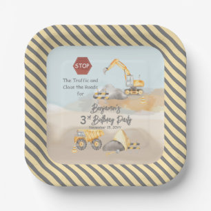 Assiettes En Carton Construction Dump Truck Boy 3e fête d'anniversaire
