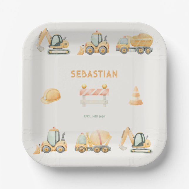 Assiettes En Carton Construction Dump Truck Party Boy First Birthday (Recto)