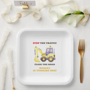 Assiettes En Carton Construction Truck Excavateur fête d'anniversaire