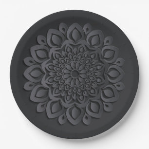 Assiettes En Carton Contemporain Coupe de papier noir Mandala