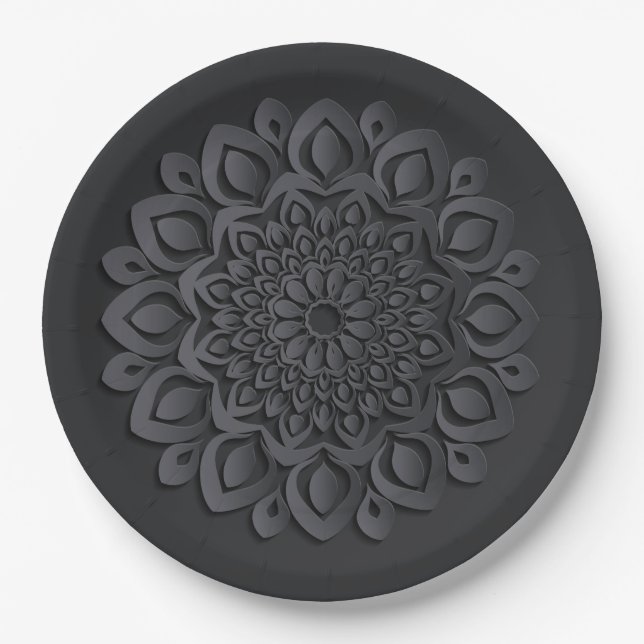 Assiettes En Carton Contemporain Coupe de papier noir Mandala (Devant)