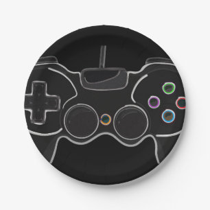 Assiettes En Carton Contrôleur de jeu vidéo noir Fête d'anniversaire d