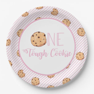 Assiettes En Carton Cookie dur et rayures roses Anniversaire