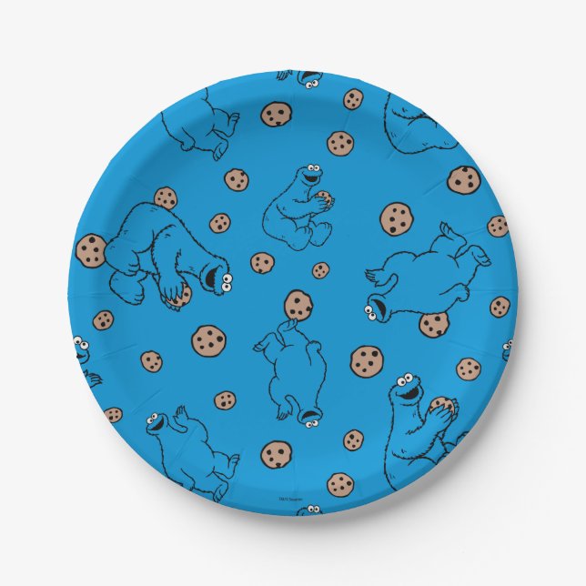 Assiettes En Carton Cookie Monster et Cookies Motif bleu (Devant)